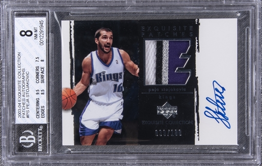 2003-04 UD "Exquisite Collection" Patches Autographs #PS Peja Stojakovic Signed Game Used Patch Card (#039/100) – BGS NM-MT 8/BGS 10